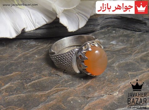 انگشتر نقره عقیق یمنی نارنجی طرح سنتی مردانه [شرف الشمس]